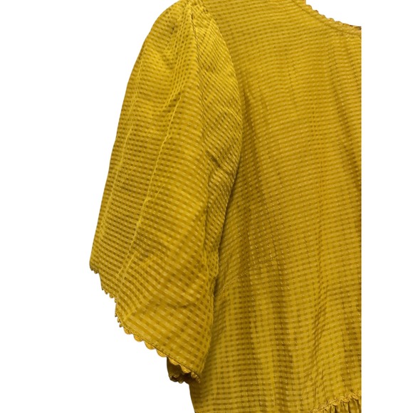 Bhanuni by Jyoti Embroidered Peplum‎ Blouse Short Sleeve Mustard Yellow S - Picture 4 of 11